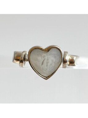 Rotating Head Mother of Pearl Heart Sterling Silver 925 Vintage Ring - sz 6